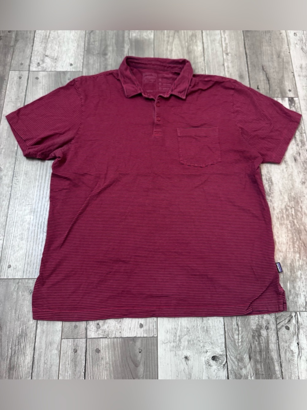 Patagonia Men's Squeaky Clean Short Sleeve Polo Shirt Red Stripe Medium XL